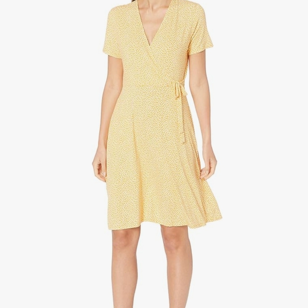 Amazon Essentials Light Yellow Wrap Midi Dress